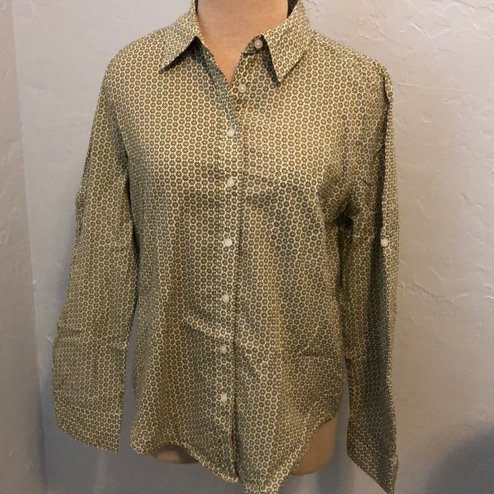 Ann Taylor green & white blouse